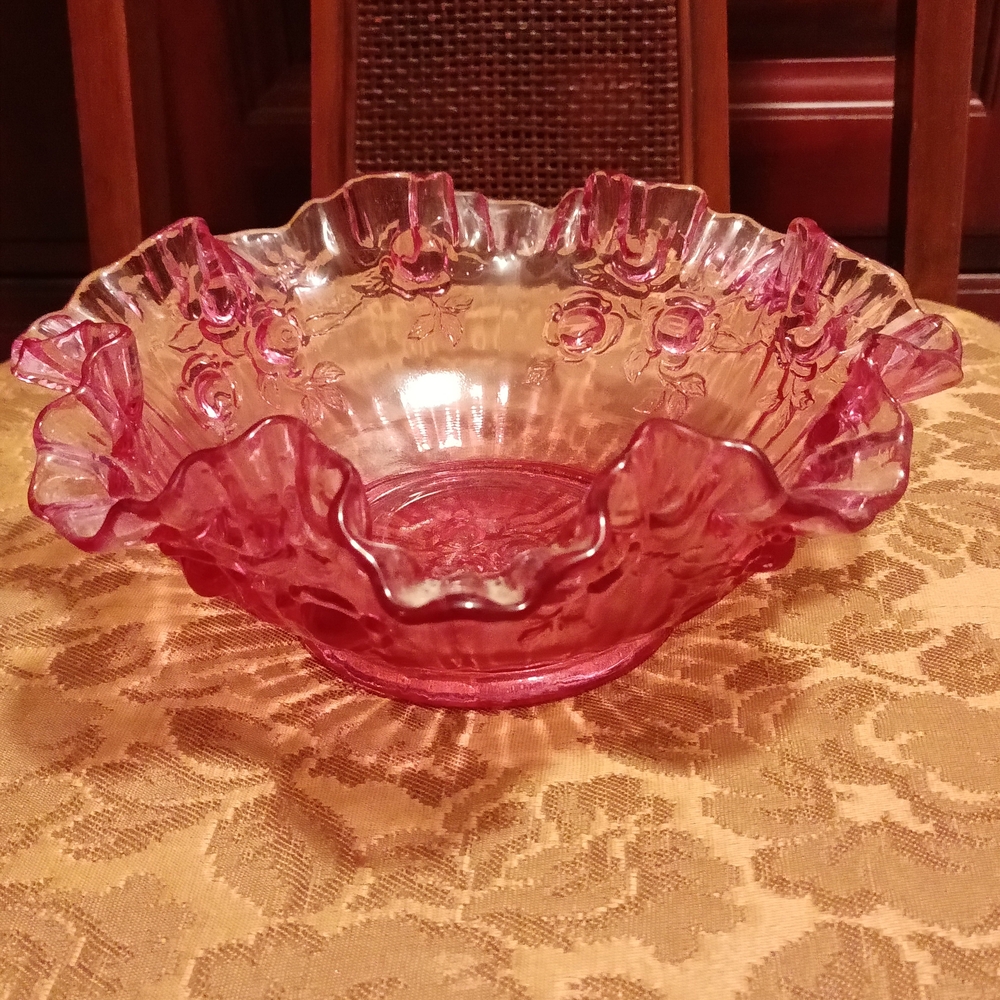 Elegant Cranberry Fenton Ruffled Dish